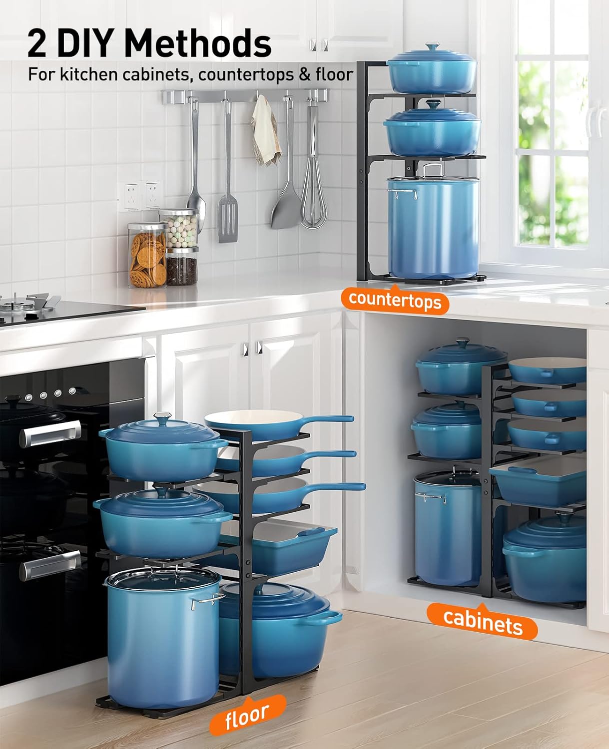 Best Pots and Pans Organizer for Heavy Cookware – Under Cabinet 8-Tier Rack